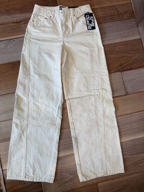 Future Collective Women's Wide Leg Eyelet Pants in Cream (Size 4) NWT